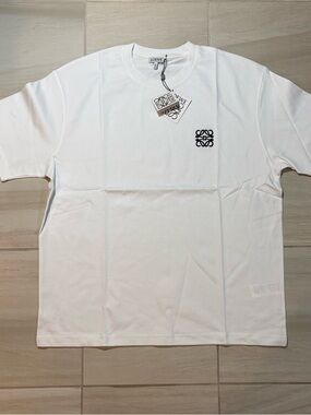 Loewe White Cotton Crewneck T-Shirt with Black Anagram Logo